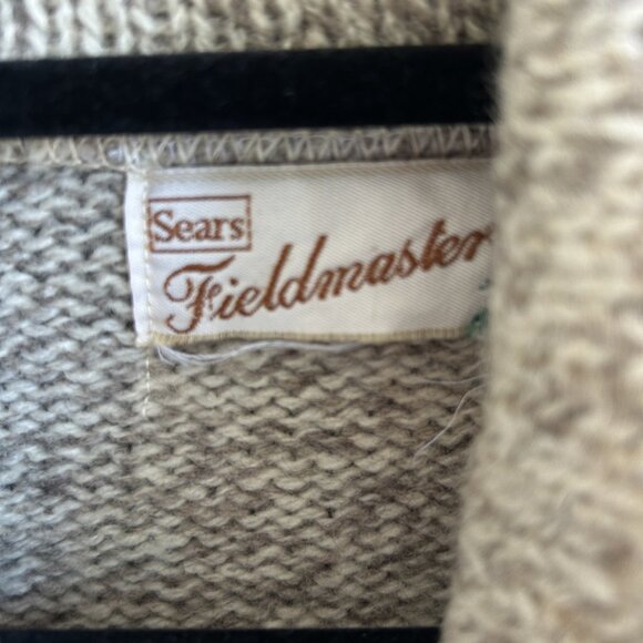 Vintage Oatmeal Heather Marl Rag Wool Sears Fieldmaster Shawl Collar Sweater - Picture 5 of 7